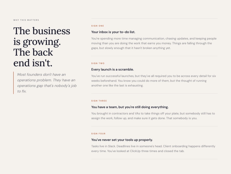 Operations virtual assistant website, second example