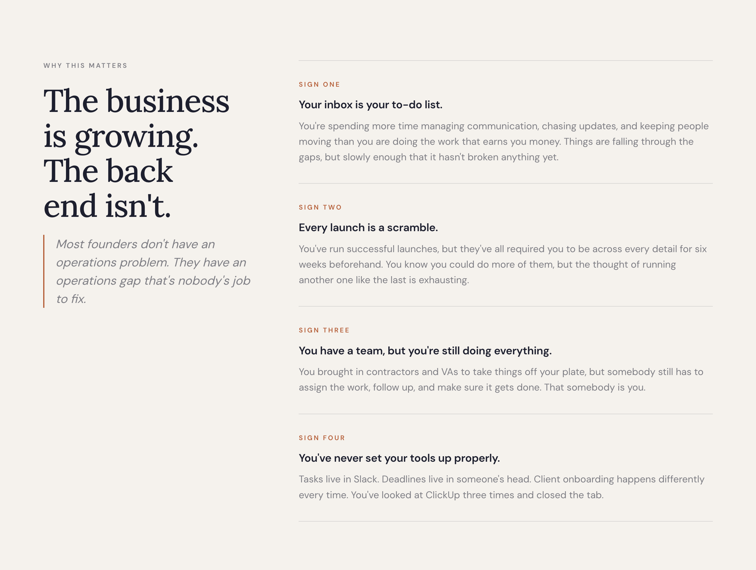 Operations virtual assistant website, second example
